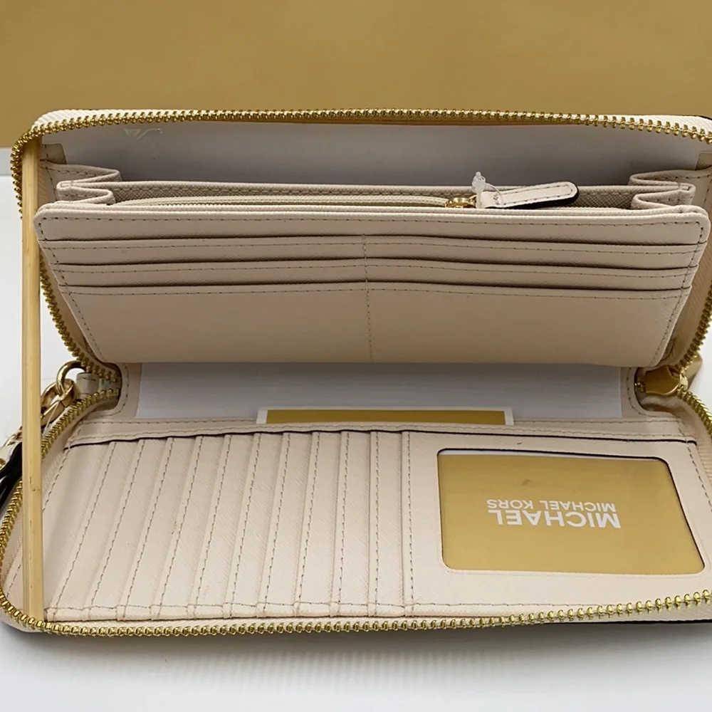 MICHAEL KORS Jet Set Travel Continental Zip Wristlet Wallet Optic White